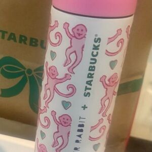 Starbucks Roller Rabbit Pink and Teal White Monkey Tumbler